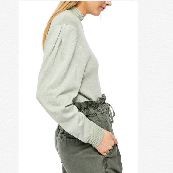 Free People Mock Neck Puffed Sleeves Sweater - Picture 2 of 7